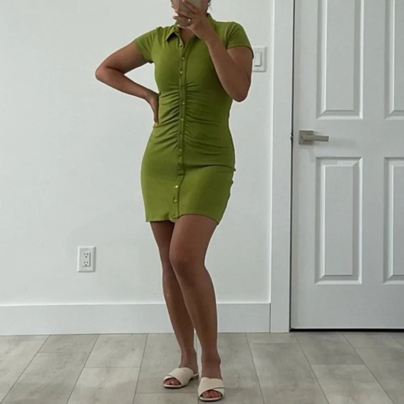 Aritzia Wilfred Short Sleeve Jersey Cinched Visit Dress Sz Small - Picture 2 of 7